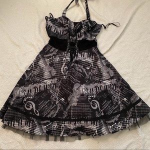 Music note printed black flared dress